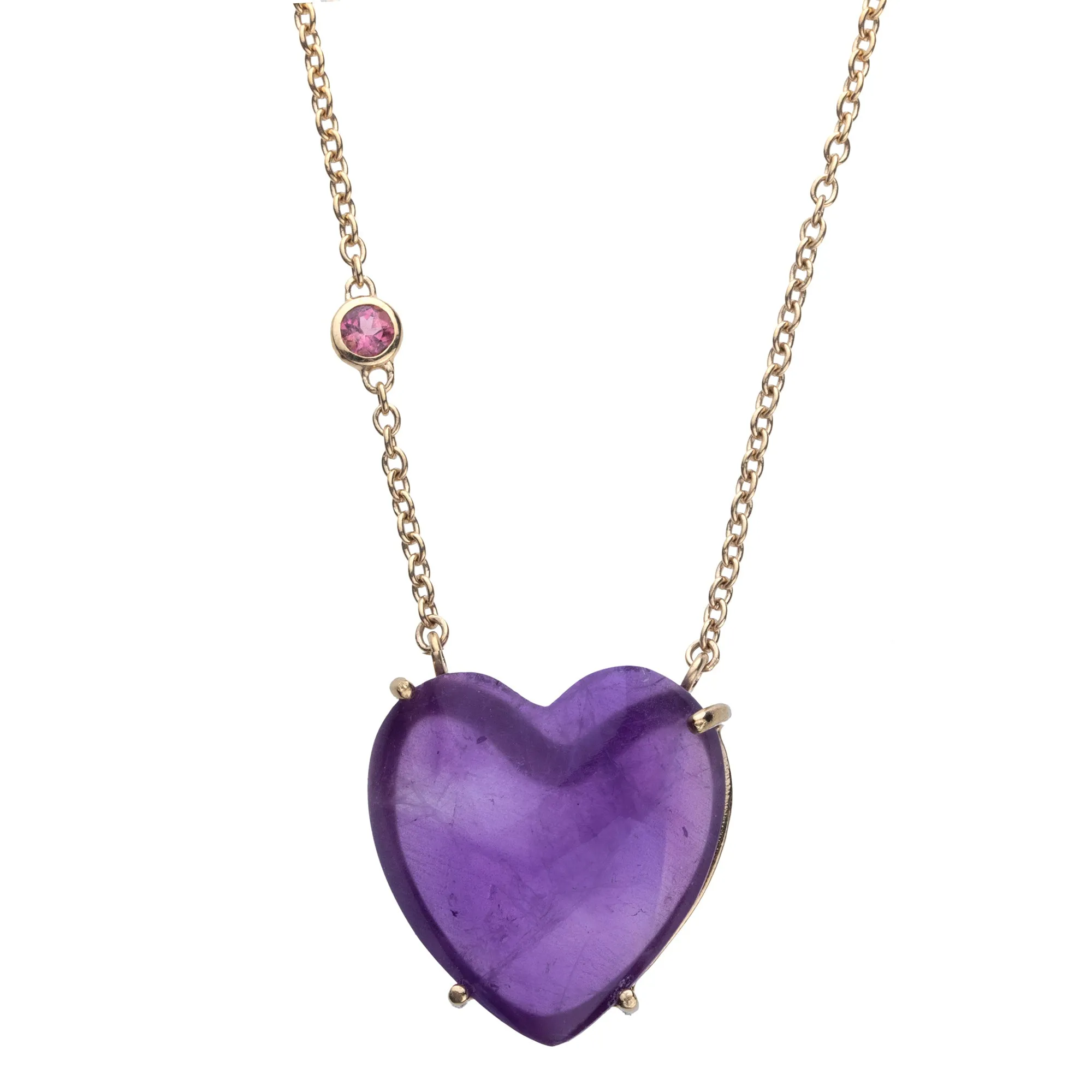 LOVE Amethyst Carved Heart Necklace with Gold Setting SALE sold by Jane Win