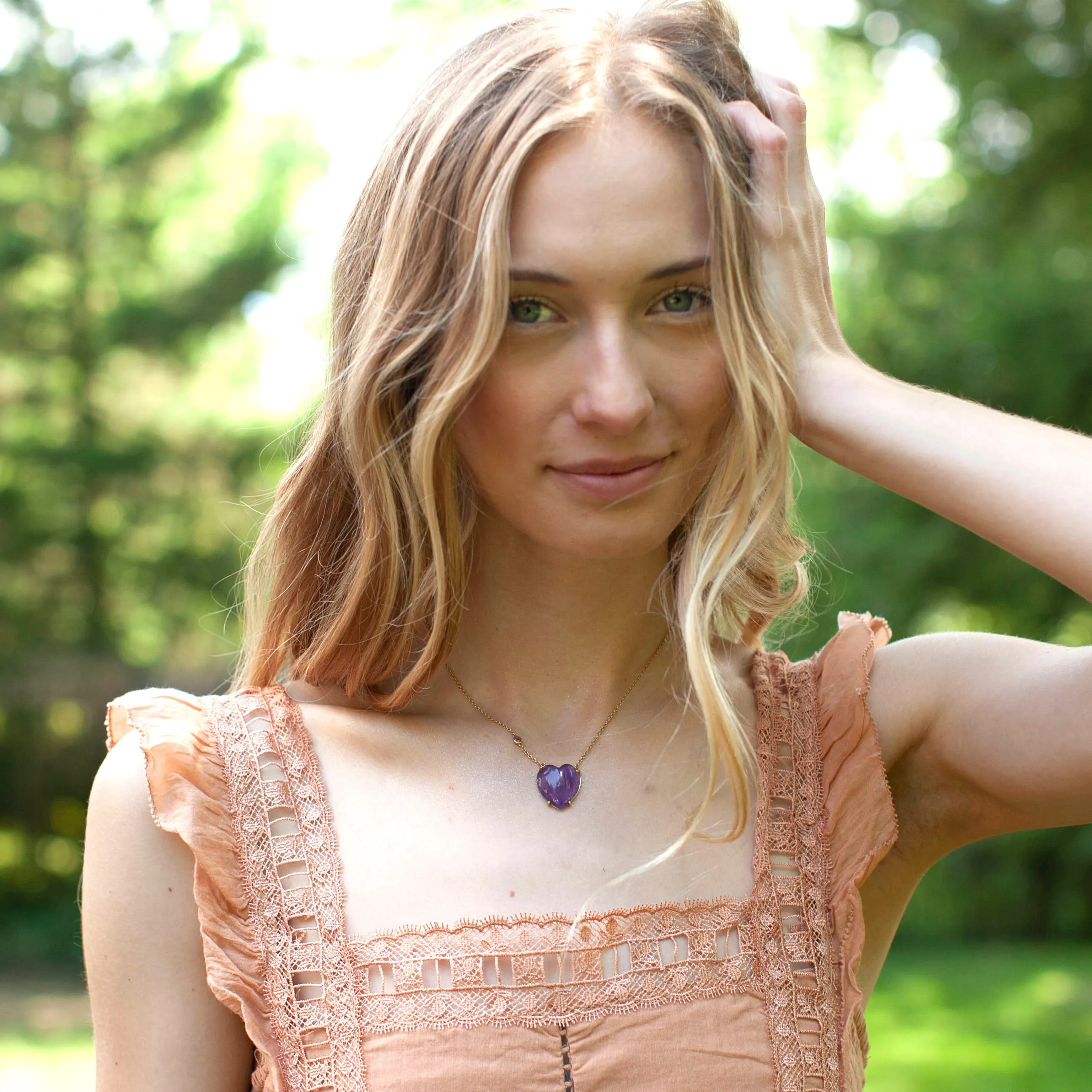 LOVE Amethyst Carved Heart Necklace with Gold Setting SALE sold by Jane Win product image thumbnail 3