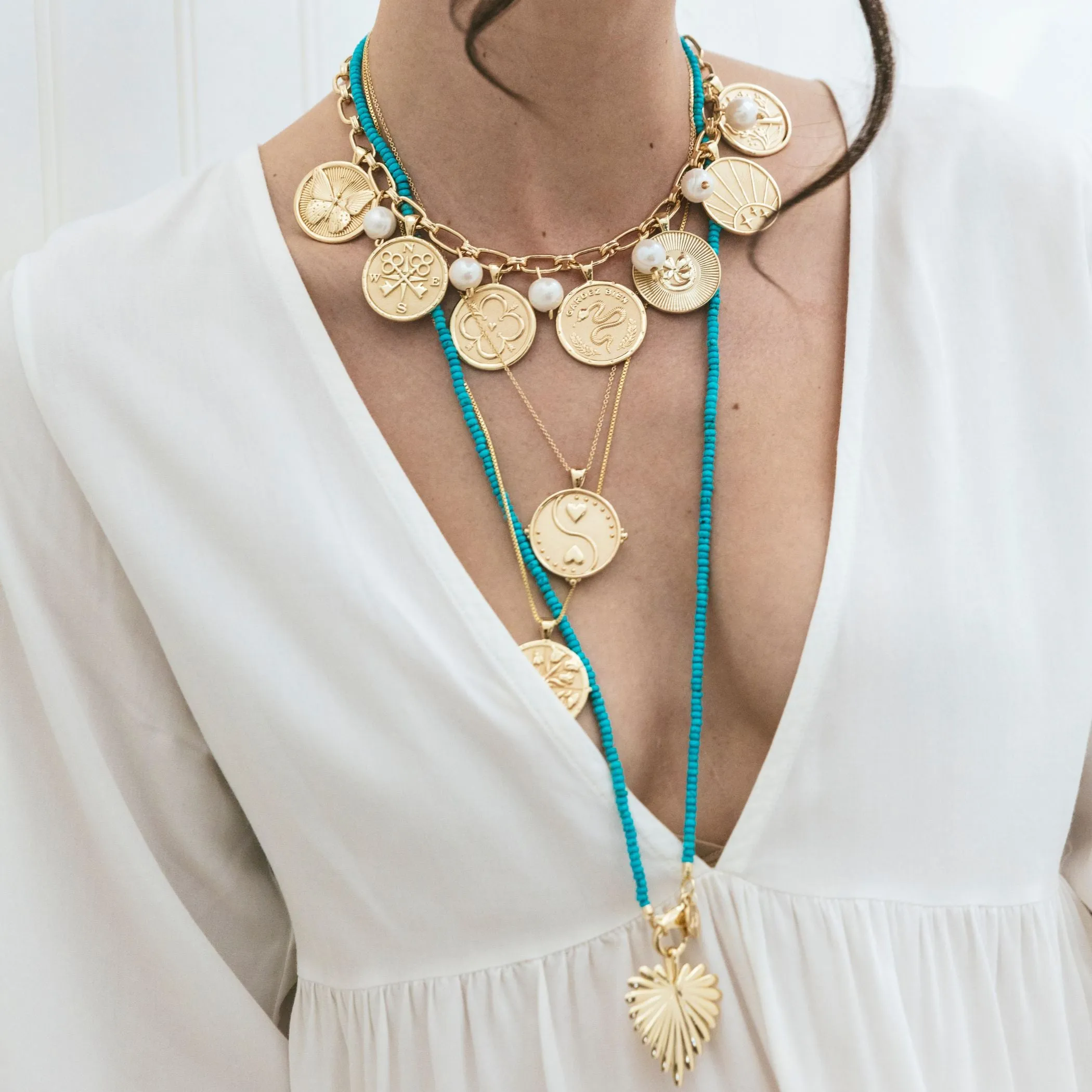 Double Wrap Diamond Cut Beaded Necklace in Turquoise sold by Jane Win product image thumbnail 3