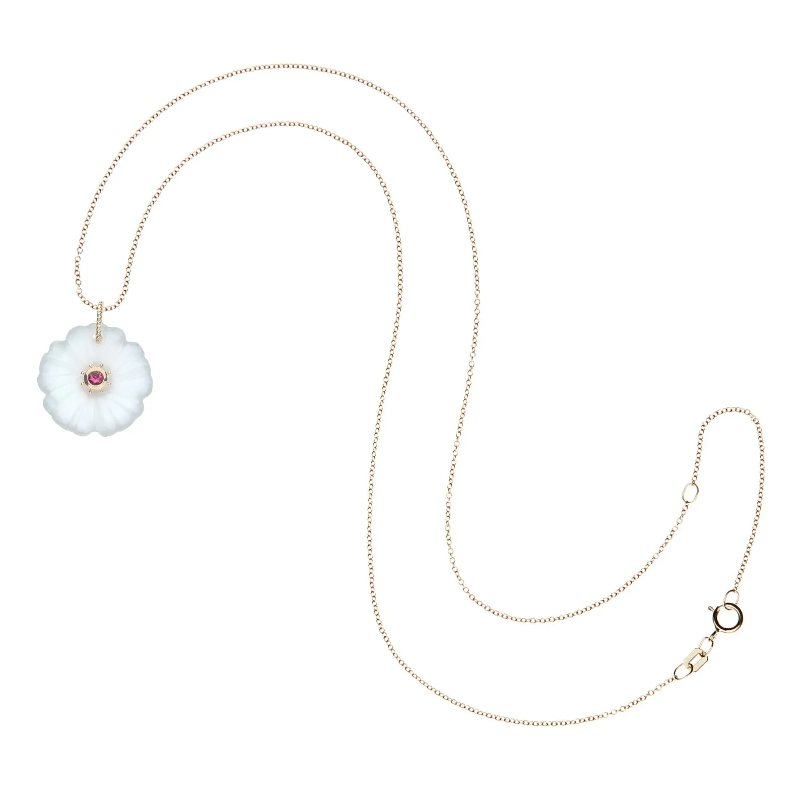 JOY White Quartz Carved Primrose Pendant in Solid Gold sold by Jane Win product image thumbnail 5