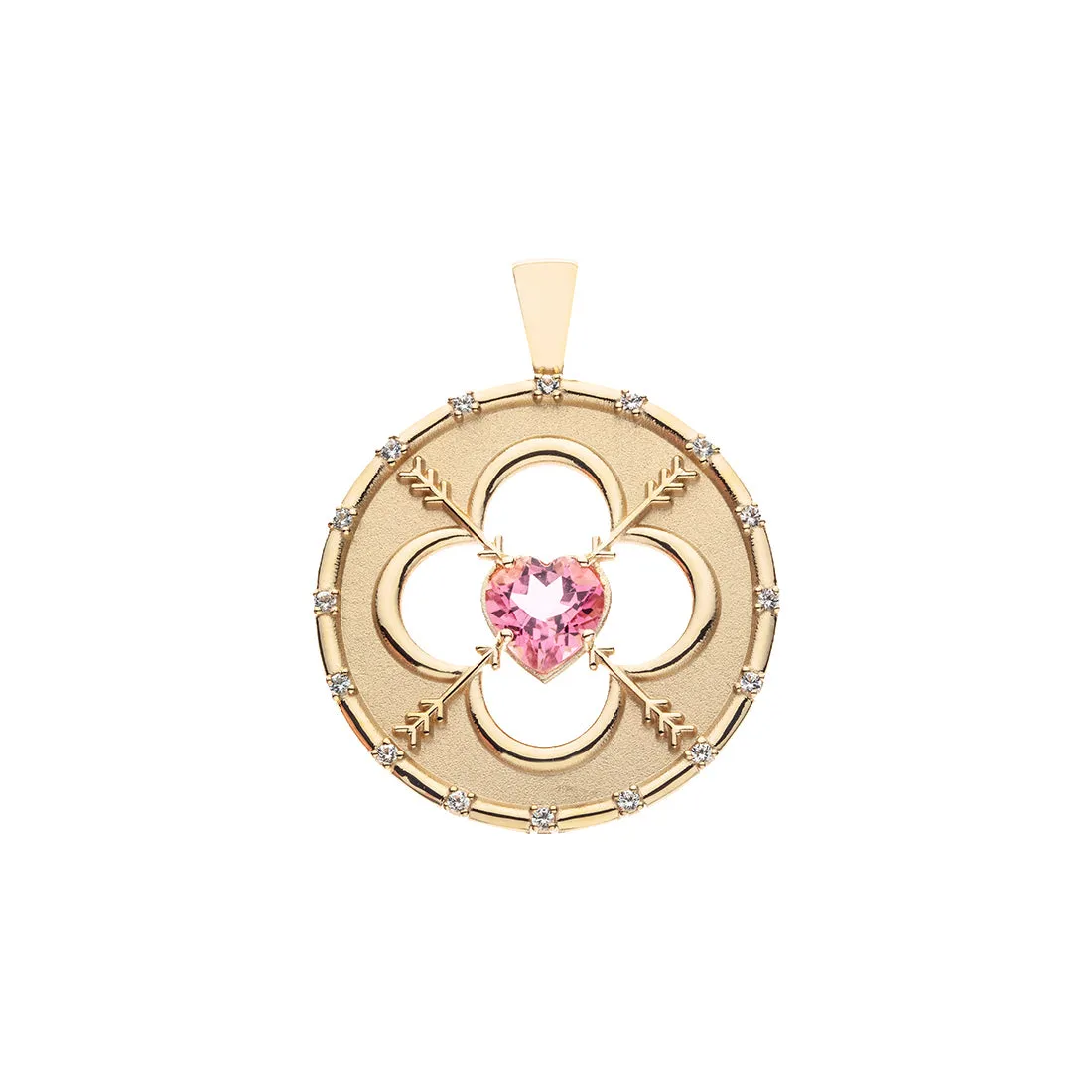LOVE 14k Pink Tourmaline Quatrefoil Coin Pendant sold by Jane Win