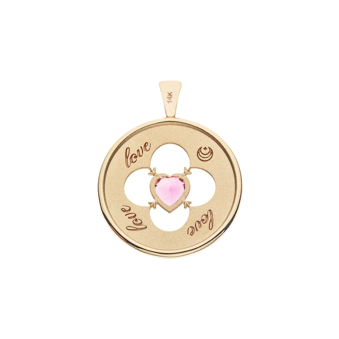 LOVE 14k Pink Tourmaline Quatrefoil Coin Pendant sold by Jane Win product image thumbnail 3