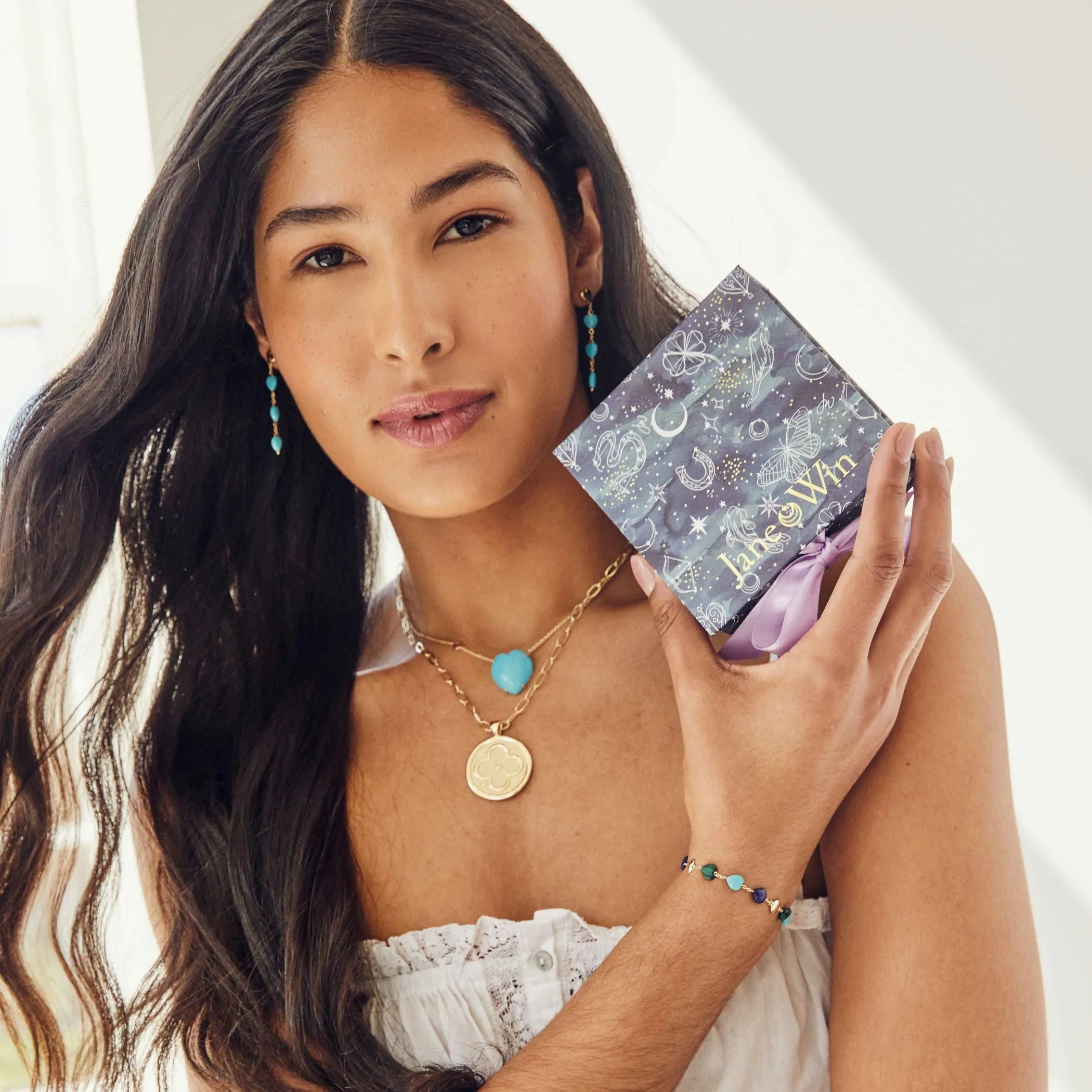 LOVE Carved Mother of Pearl Stone and Gold Heart Bracelet sold by Jane Win product image thumbnail 4