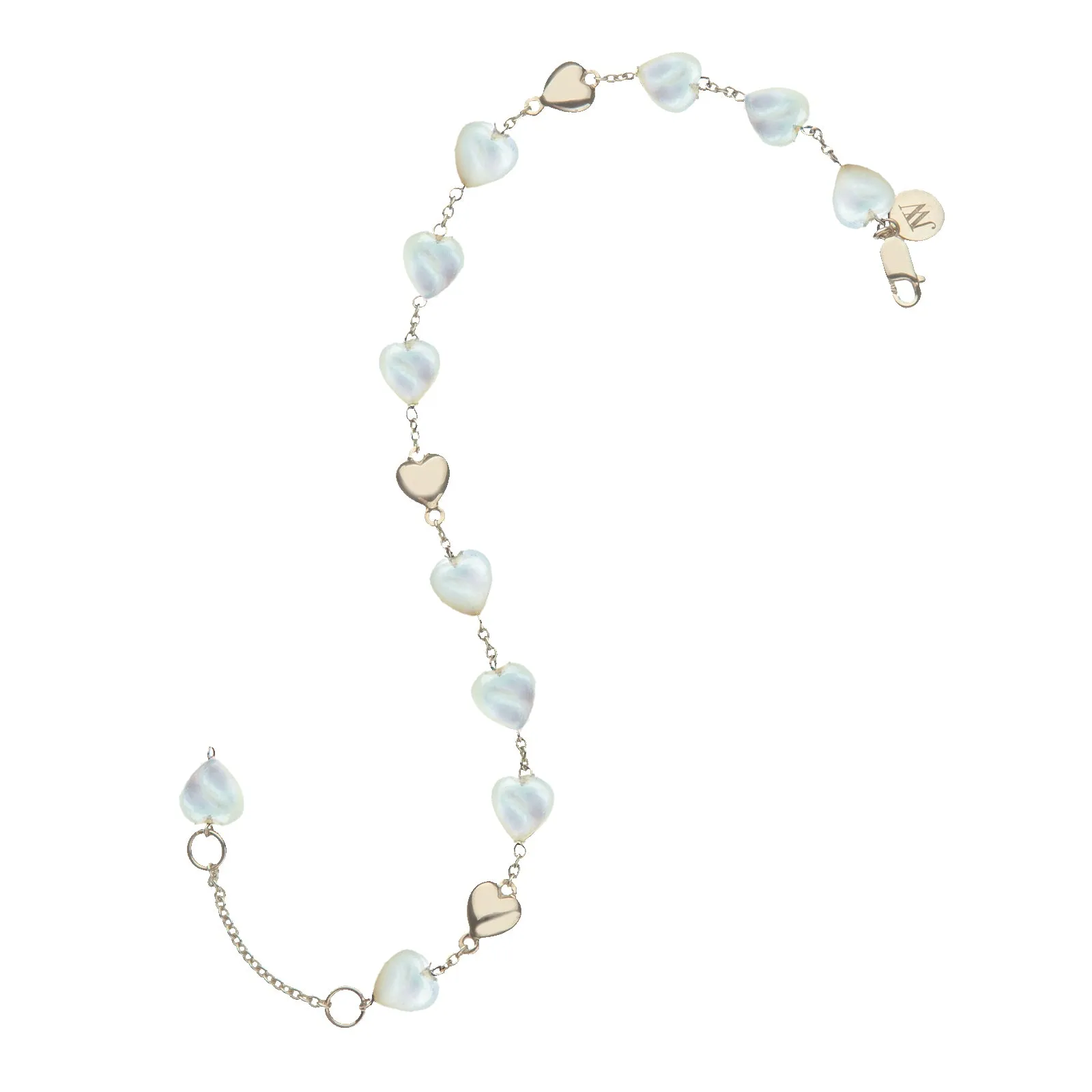 LOVE Carved Mother of Pearl Stone and Gold Heart Bracelet sold by Jane Win product image thumbnail 3