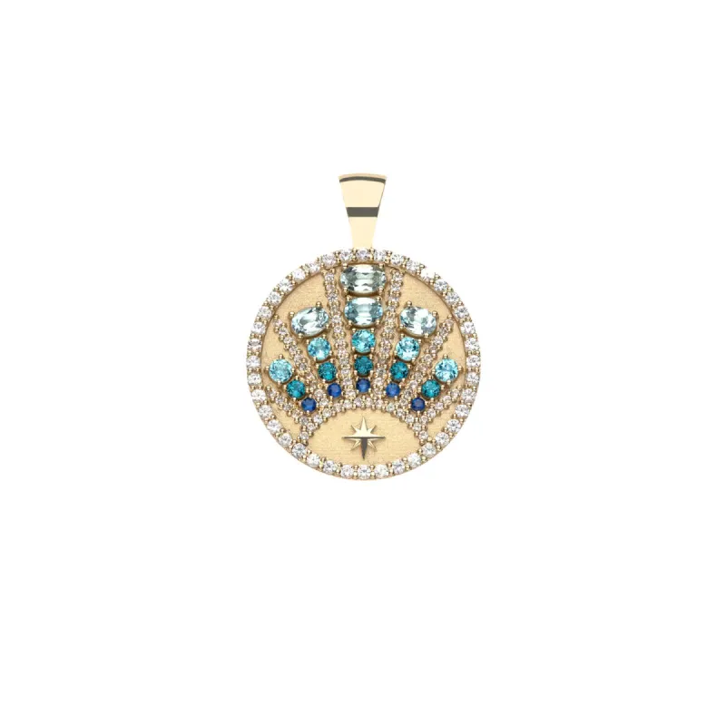 STRONG Rising Sun Small Embellished Pendant Coin in 14k sold by Jane Win