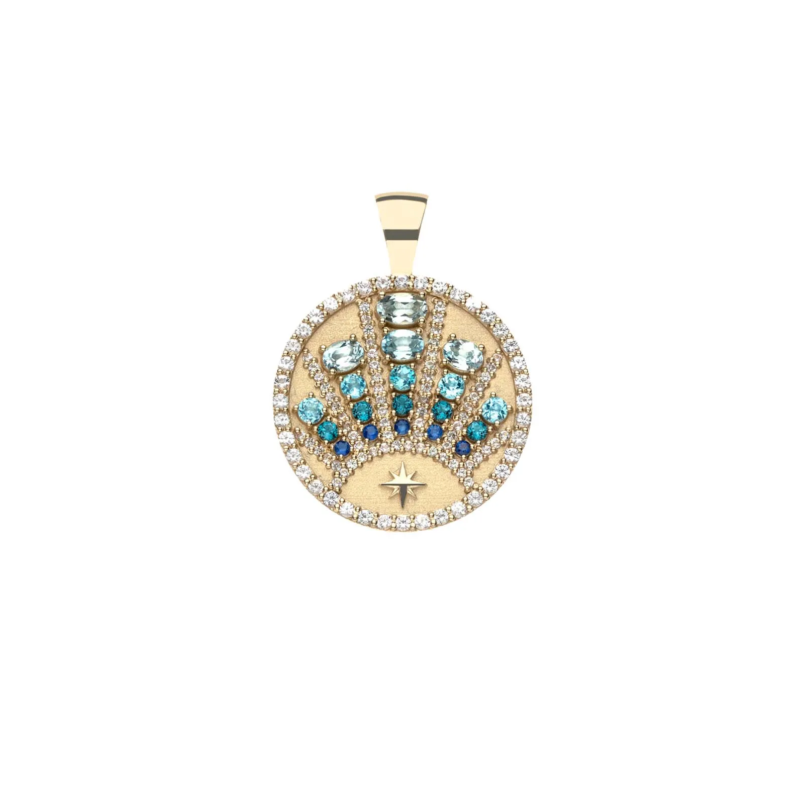 STRONG Rising Sun Small Embellished Pendant Coin in 14k sold by Jane Win