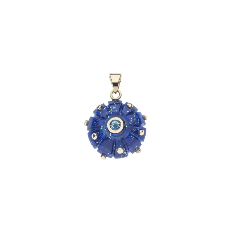 STRONG Lapis Carved Urchin Pendant in Solid Gold SALE sold by Jane Win