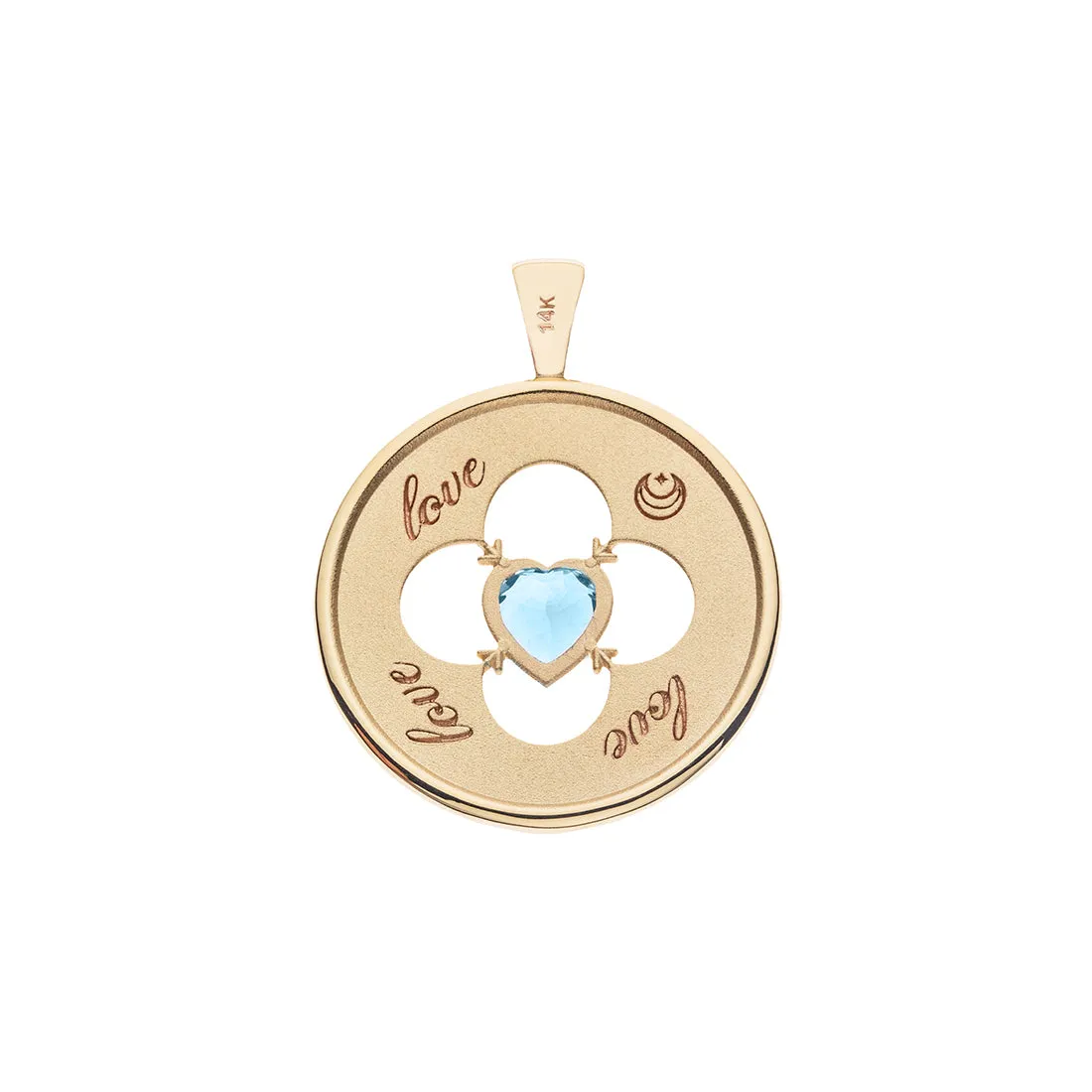 LOVE 14k Sky Blue Topaz Quatrefoil Coin Pendant sold by Jane Win product image thumbnail 3
