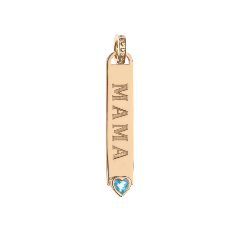 JOY Mama Engravable Bar Pendant in Blue Topaz sold by Jane Win