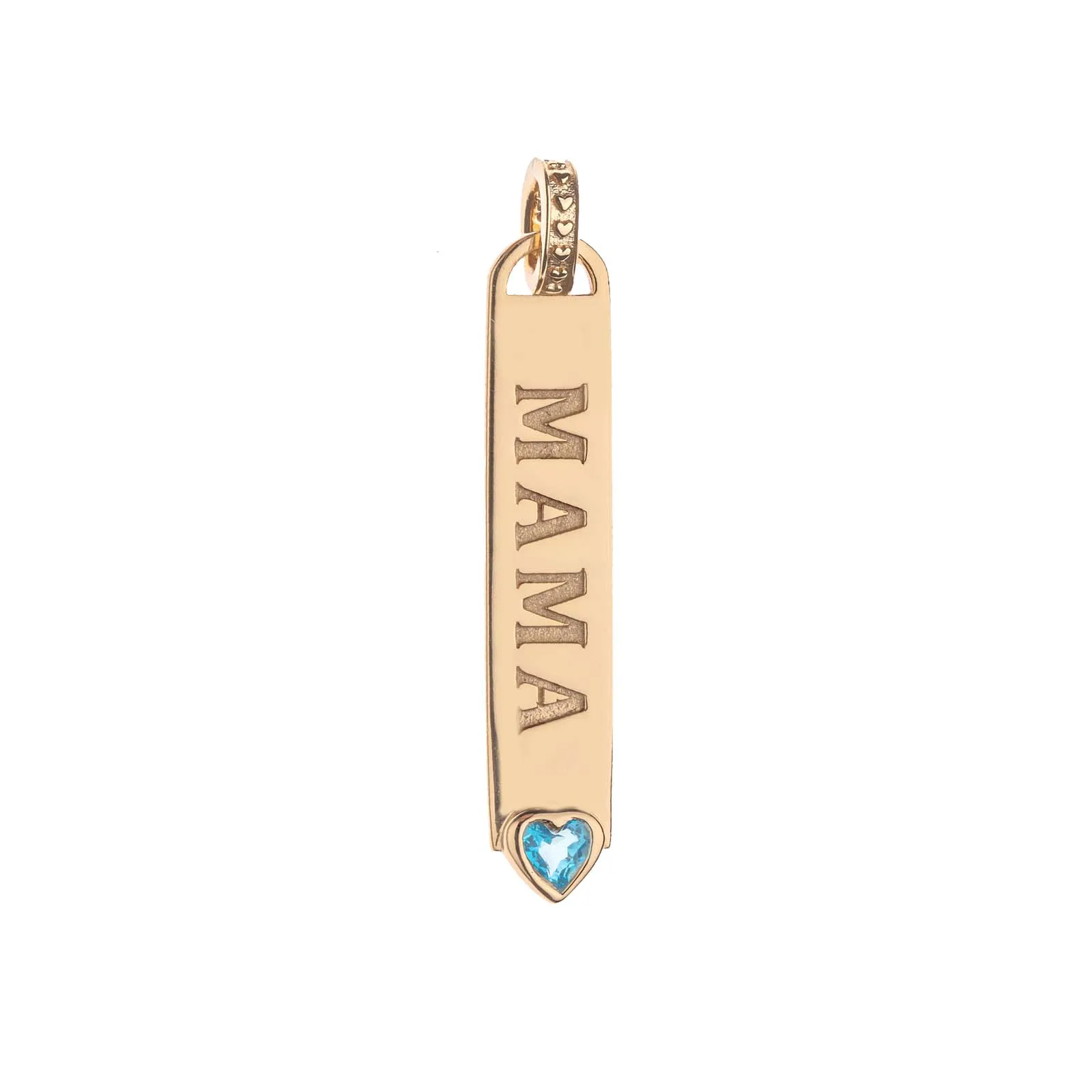 JOY Mama Engravable Bar Pendant in Blue Topaz sold by Jane Win