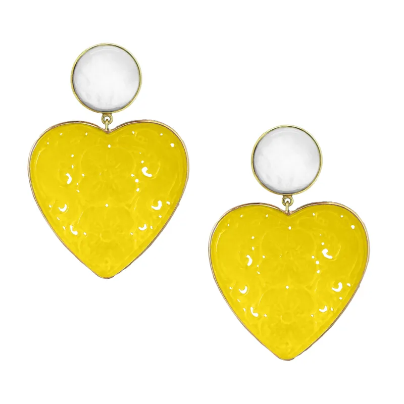 LOVE Yellow Carved Agate Earrings sold by Jane Win