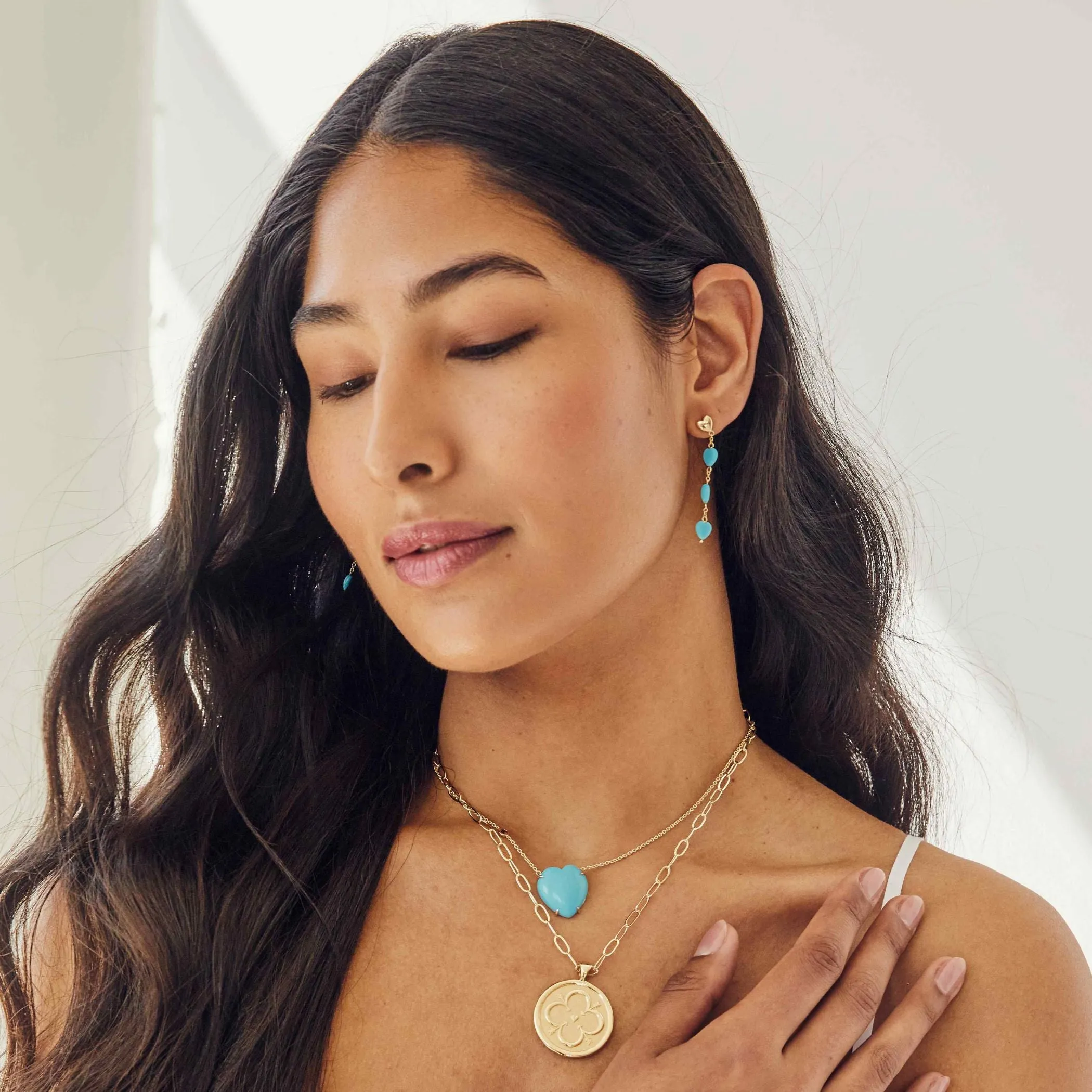 LOVE Carved Turquoise and Gold Heart Earrings sold by Jane Win product image thumbnail 3