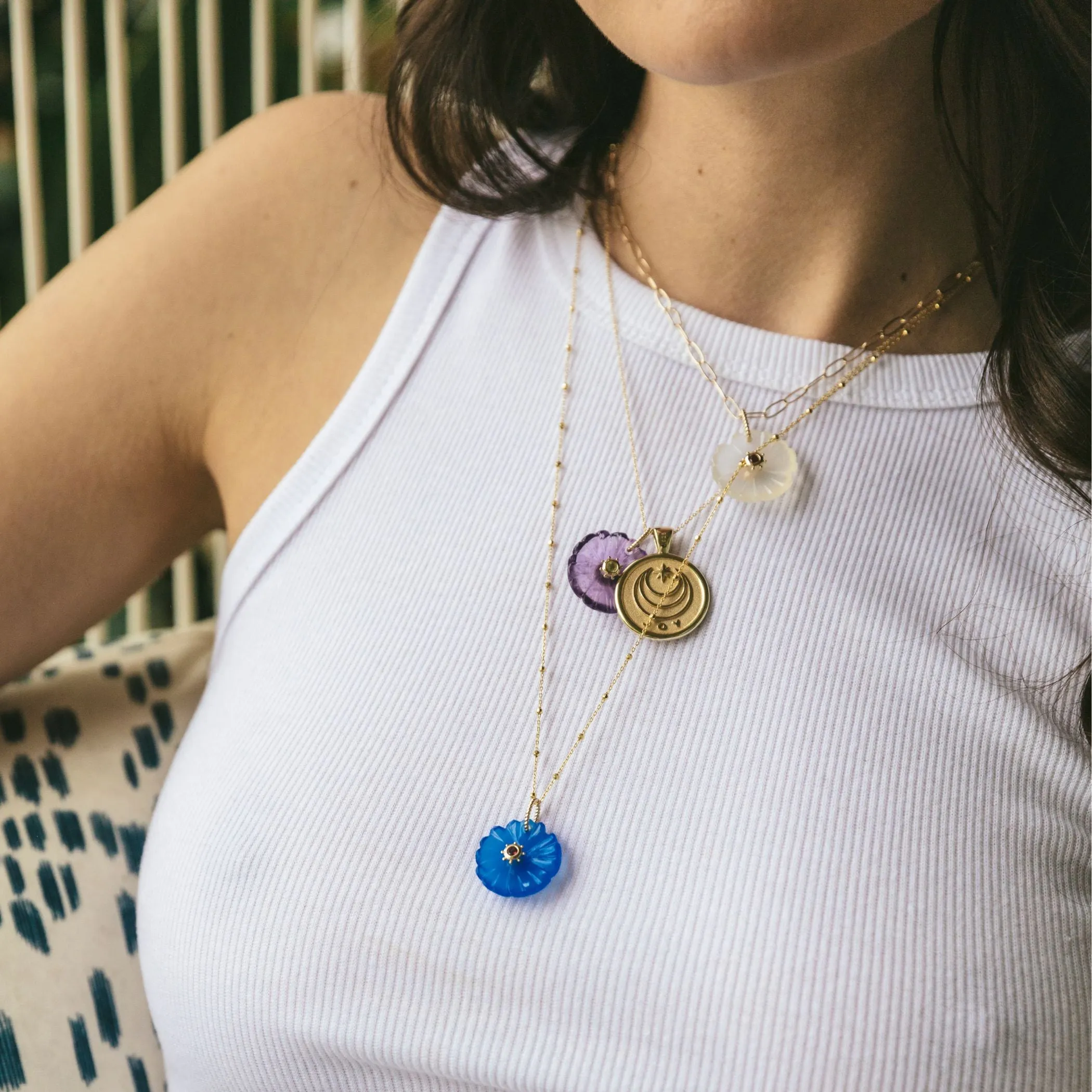 JOY Amethyst Carved Primrose Pendant in Solid Gold sold by Jane Win product image thumbnail 3