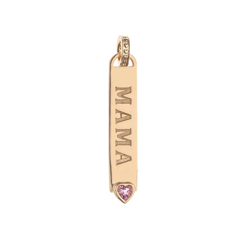 JOY Mama Engravable Bar Pendant in Pink Tourmaline sold by Jane Win