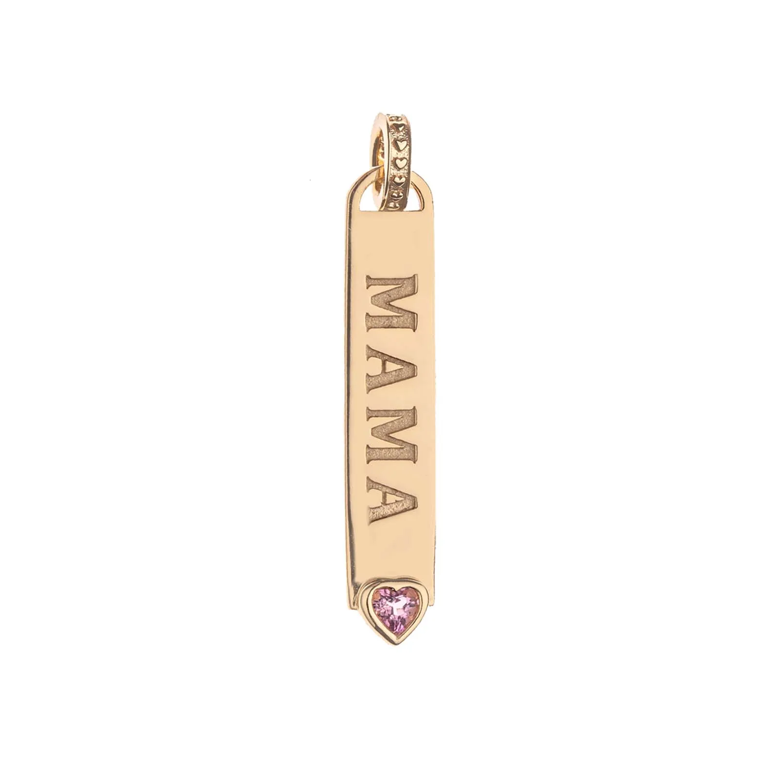 JOY Mama Engravable Bar Pendant in Pink Tourmaline sold by Jane Win