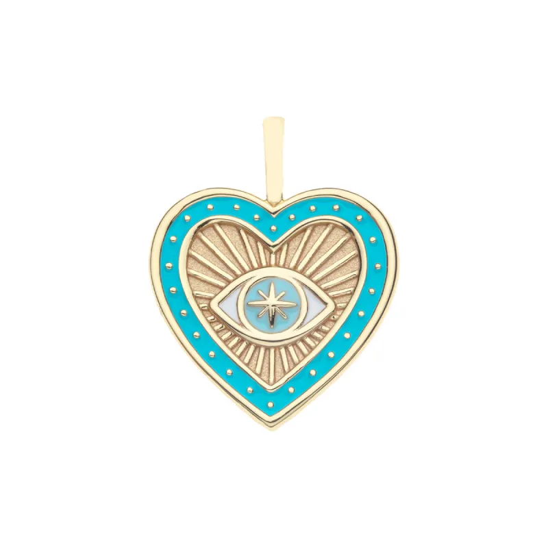 PROTECT Evil Eye Enamel Heart Pendant in Turquoise sold by Jane Win