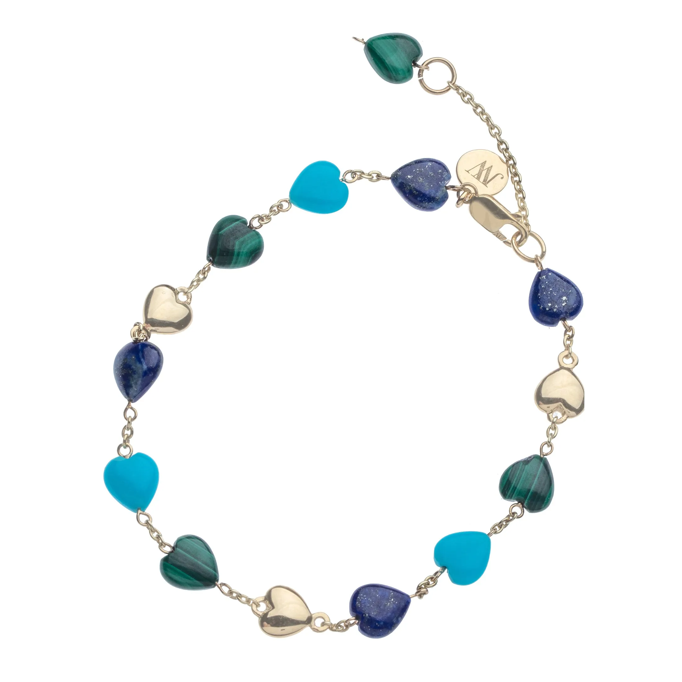 LOVE Carved Multi Stone and Gold Heart Bracelet sold by Jane Win