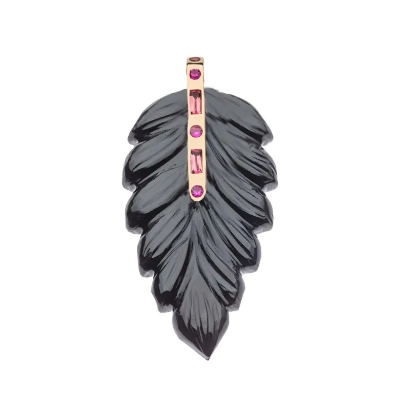 LUCKY Carved Onyx Feather Pendant in Solid Gold sold by Jane Win