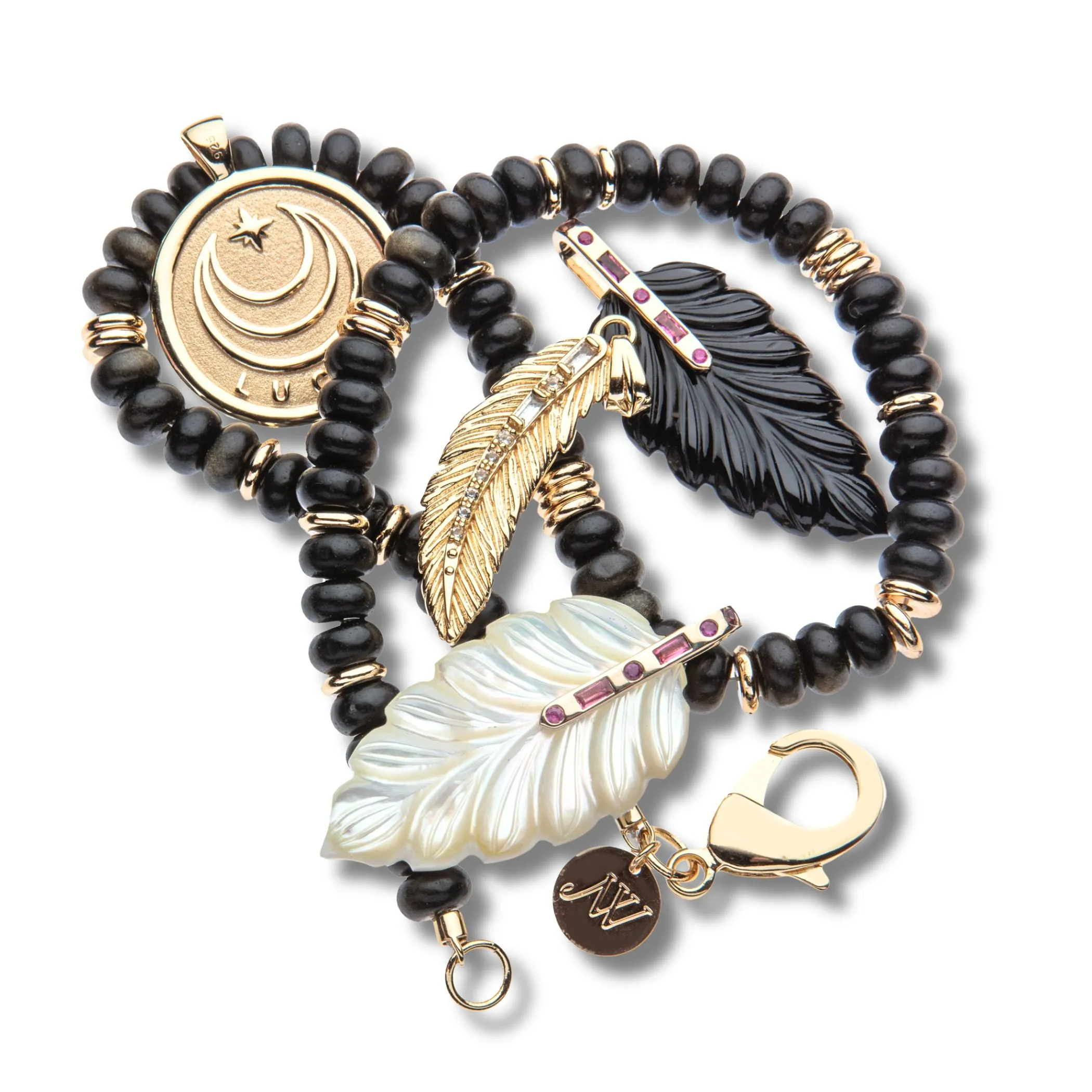 LUCKY Carved Onyx Feather Pendant in Solid Gold sold by Jane Win product image thumbnail 5