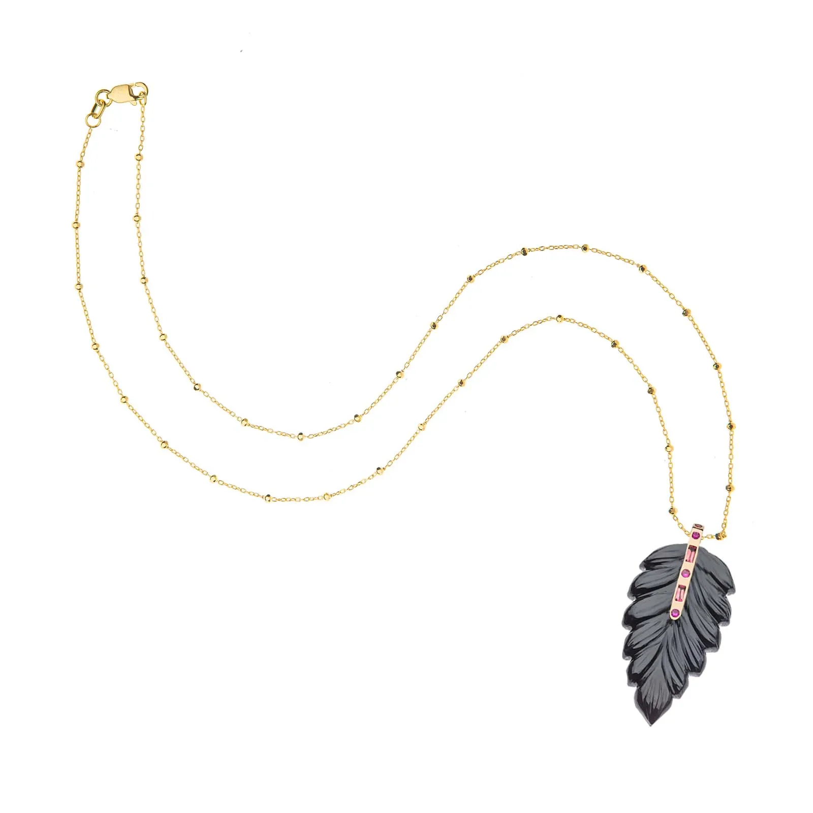 LUCKY Carved Onyx Feather Pendant in Solid Gold sold by Jane Win product image thumbnail 4