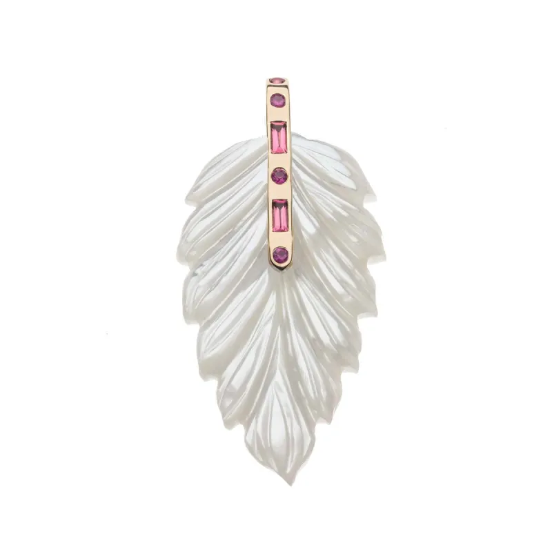 LUCKY Carved Mother of Pearl Feather Pendant in Solid Gold sold by Jane Win