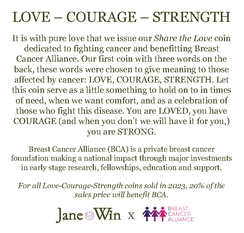 Love - Courage - Strength JW Original Pendant Coin in Silver sold by Jane Win product image thumbnail 3
