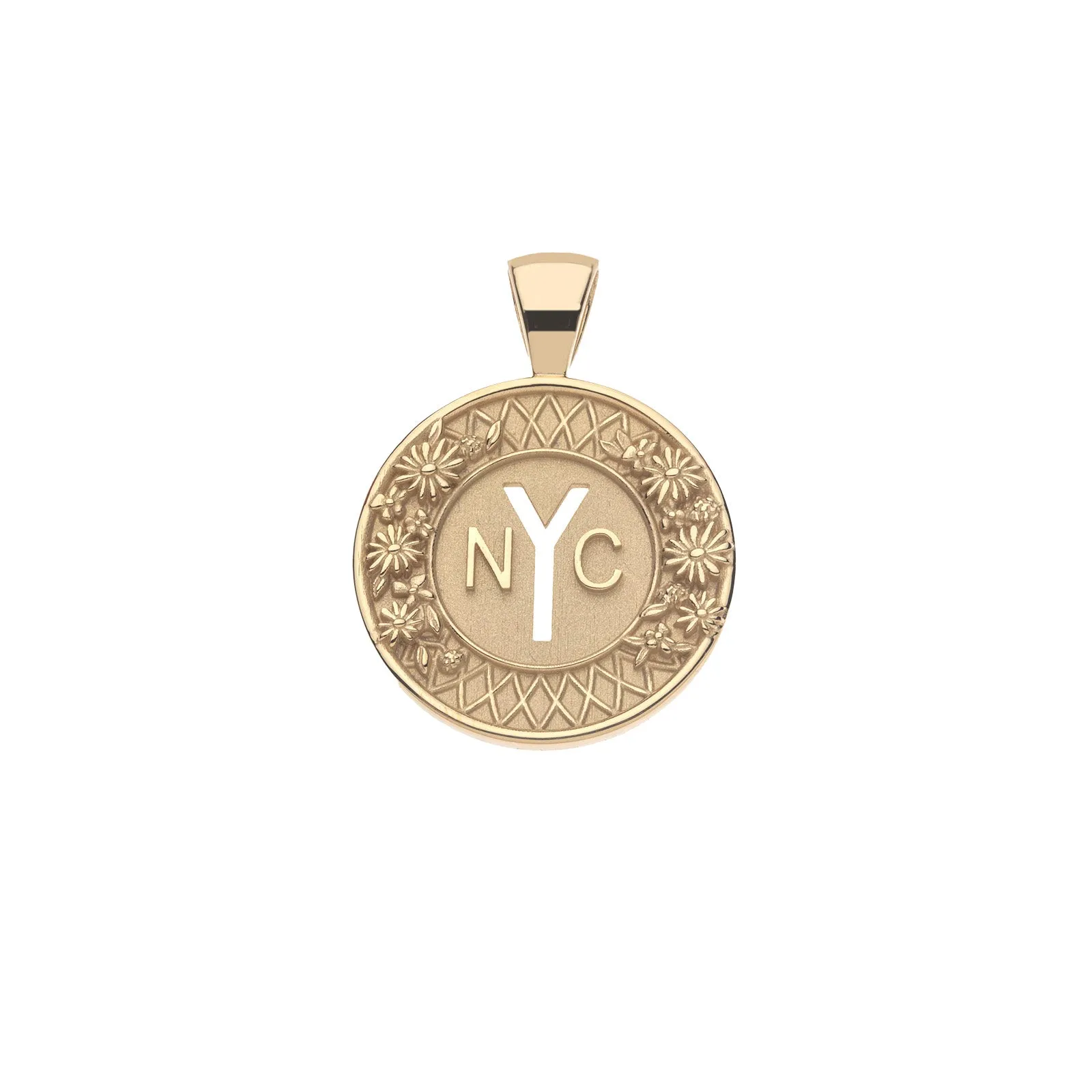 JW x Lewis Miller NYC Small Pendant Coin in 14k Gold sold by Jane Win