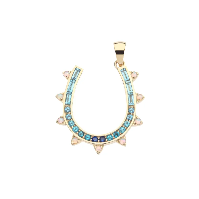 LUCKY Over The Rainbow Horseshoe in Solid Gold with Blue Ombre Stones sold by Jane Win