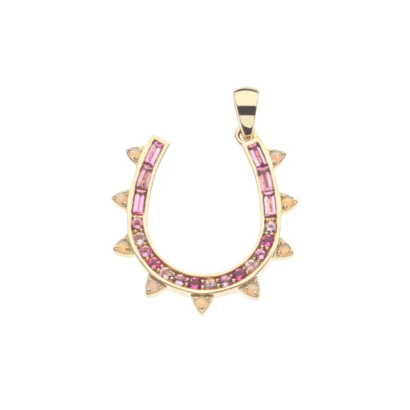 LUCKY Over The Rainbow Horseshoe in Solid Gold with Pink Ombre Stones sold by Jane Win