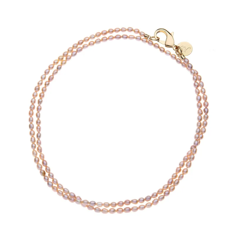 Double Wrap Rice Pearl Necklace in Pink sold by Jane Win