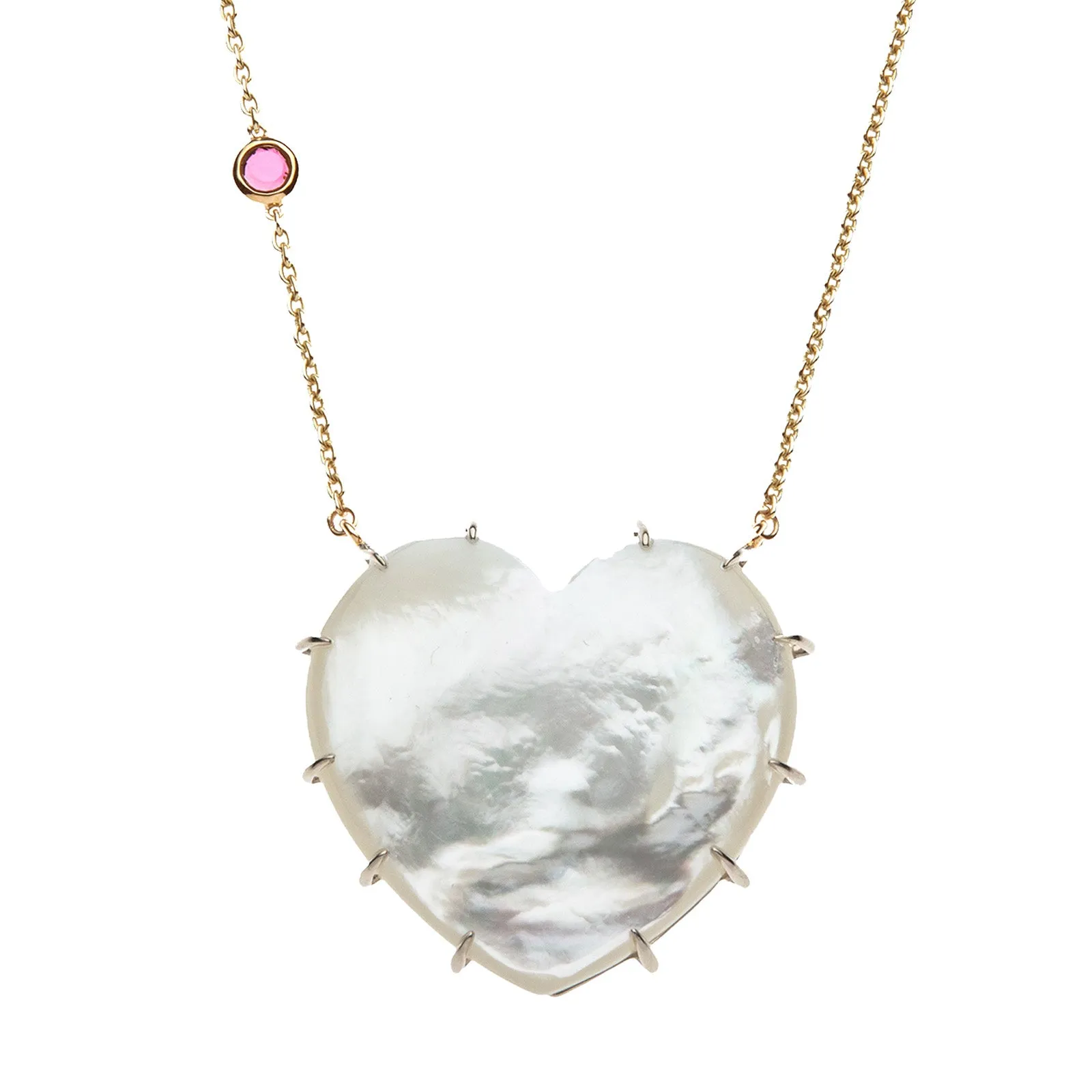 LOVE Spotlight Mother of Pearl Carved Heart Necklace with Gold Setting sold by Jane Win