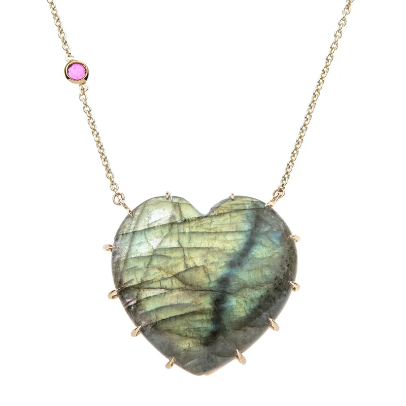 LOVE Spotlight Labradorite Carved Heart Necklace with Gold Setting sold by Jane Win