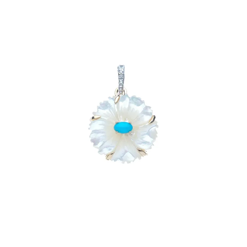 JOY Mother of Pearl Cherry Blossom Pendant in Solid Gold sold by Jane Win