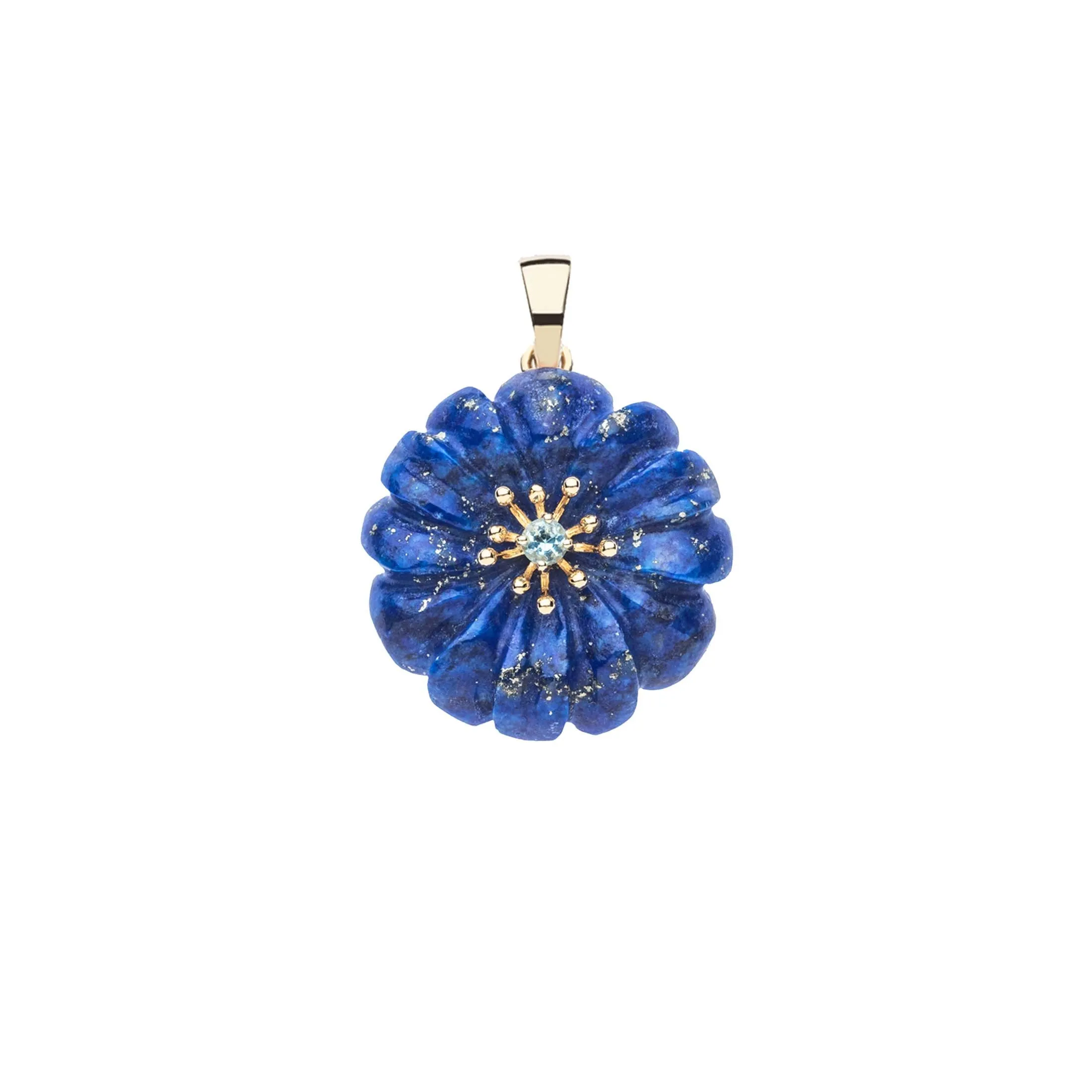 JOY Lapis Carved Daisy Pendant in Solid Gold sold by Jane Win