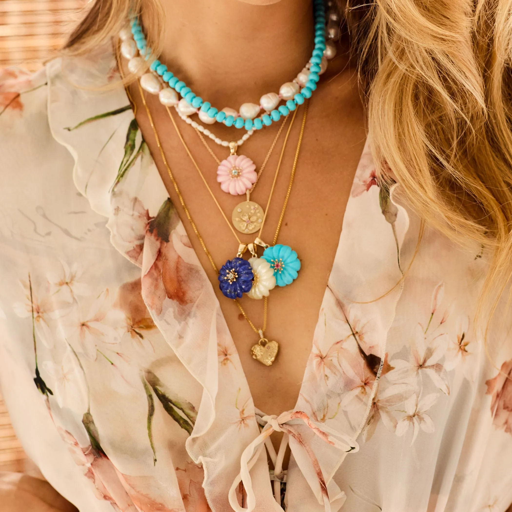 JOY Pink Jade Carved Daisy Pendant in Solid Gold sold by Jane Win product image thumbnail 3