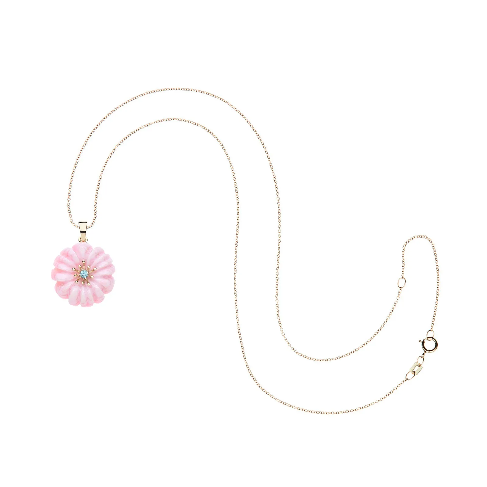 JOY Pink Jade Carved Daisy Pendant in Solid Gold sold by Jane Win product image thumbnail 5