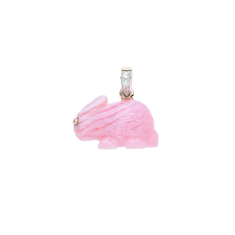 LUCKY Pink Jade Carved Rabbit in Solid Gold sold by Jane Win