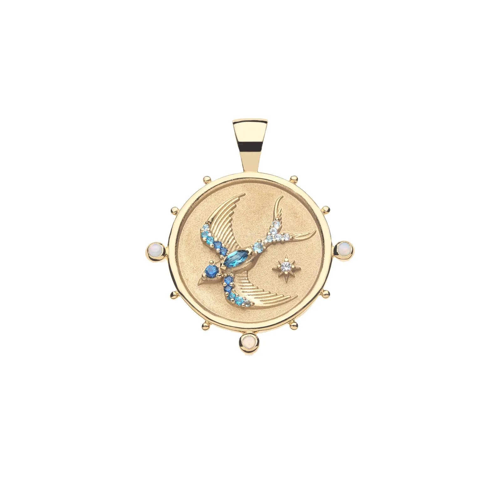 JOY Swallow Embellished Small Pendant Coin in Solid Gold sold by Jane Win