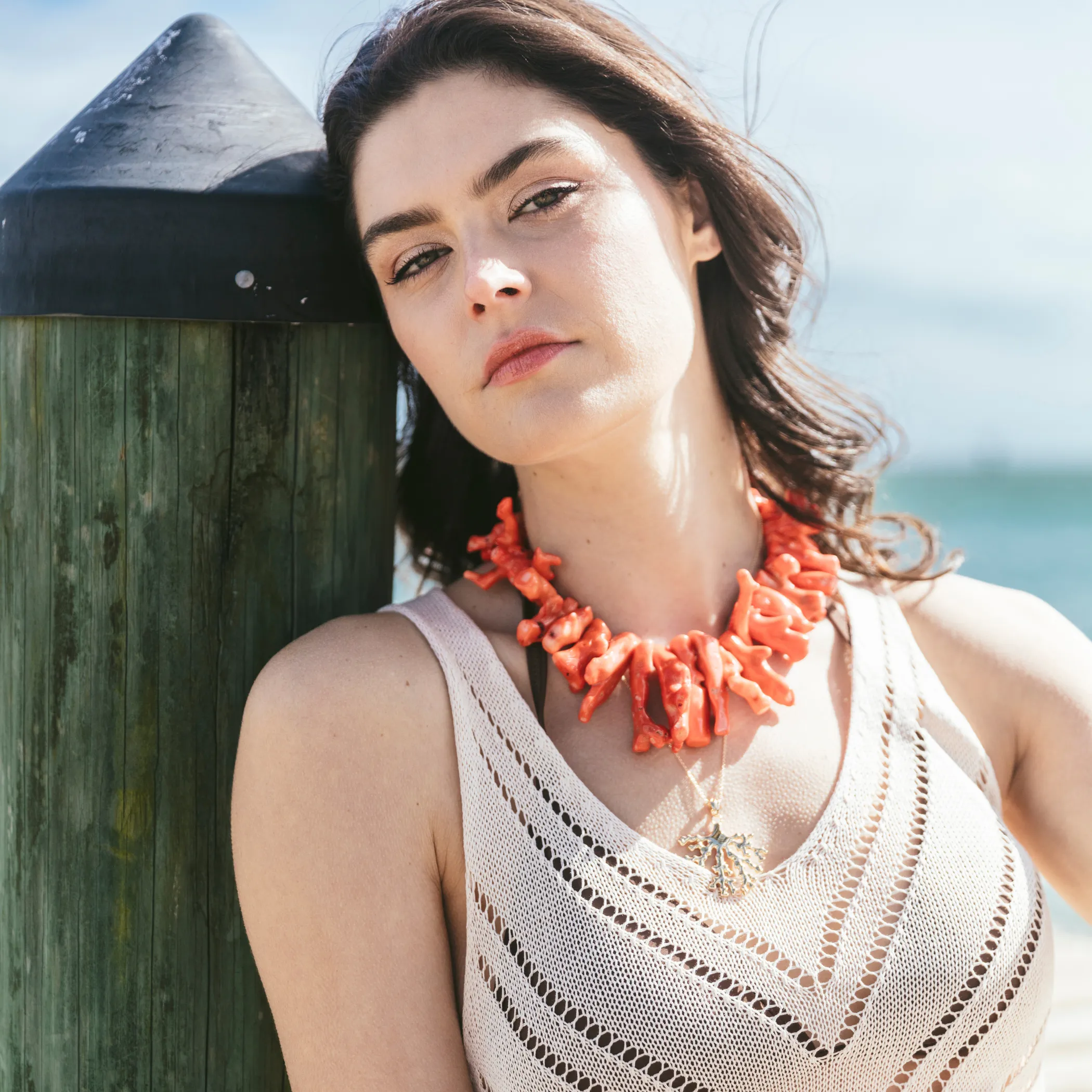 Coral Statement Collar Necklace sold by Jane Win product image thumbnail 2