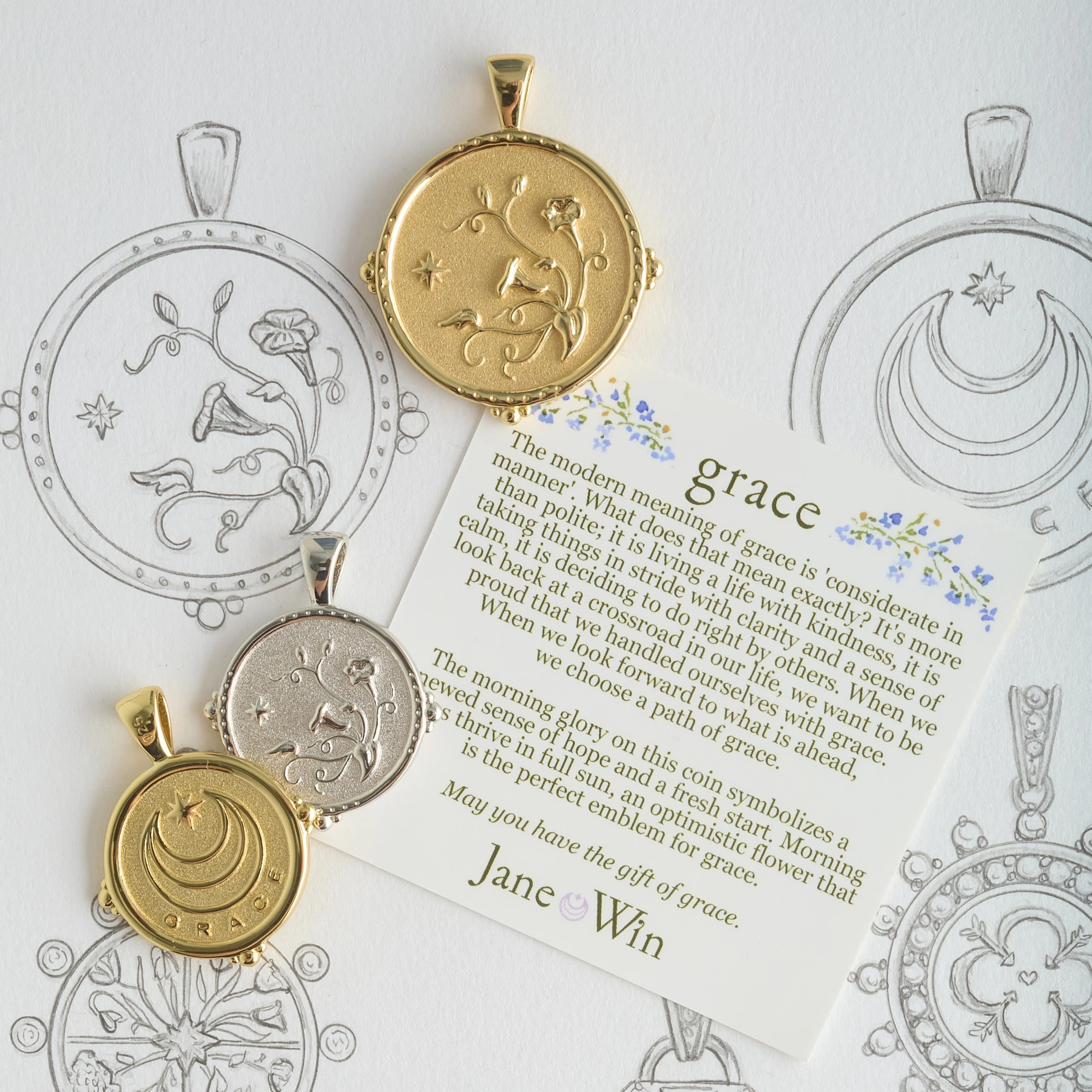 GRACE JW Small Pendant Coin in Solid Gold sold by Jane Win product image thumbnail 4