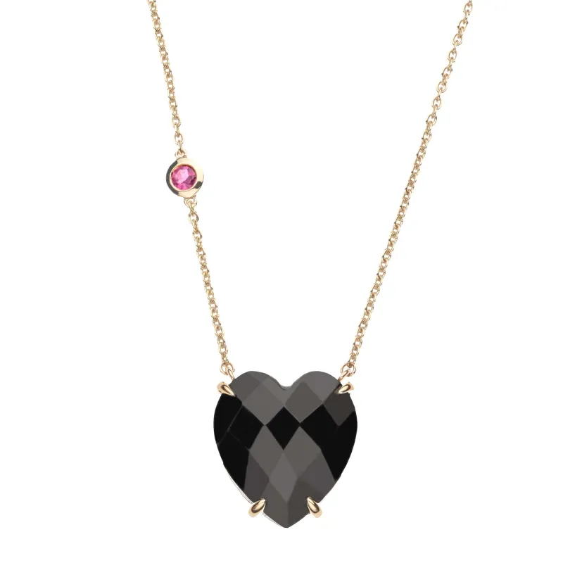 LOVE Onyx Faceted Carved Heart Pendant in Solid Gold sold by Jane Win