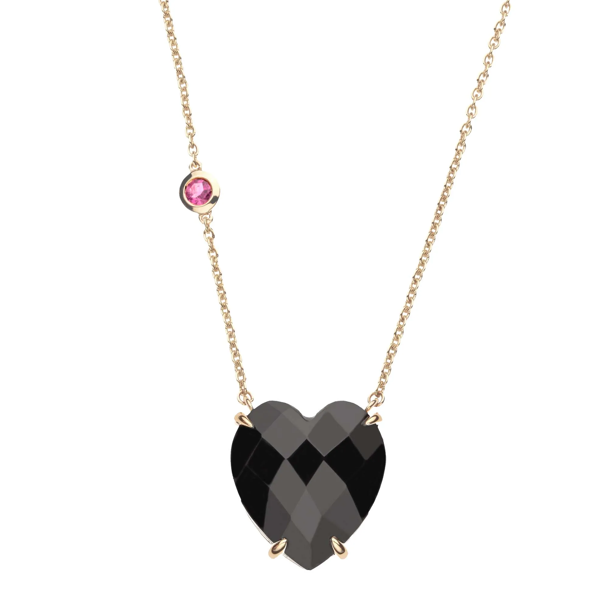 LOVE Onyx Faceted Carved Heart Pendant in Solid Gold sold by Jane Win