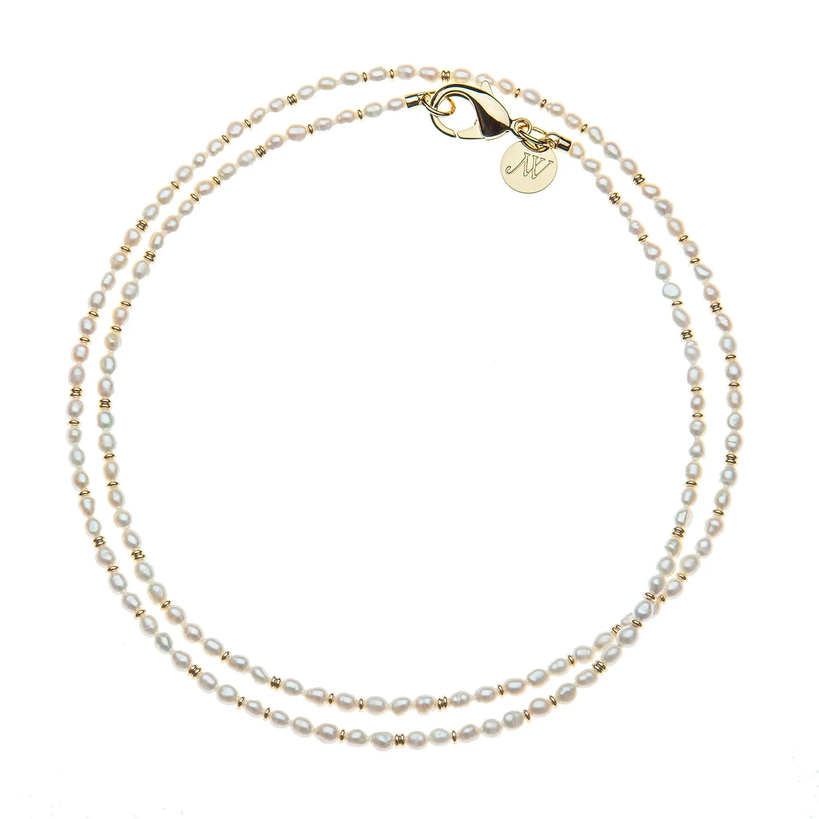 Double Wrap Rice Pearl Necklace in Gold and White Mix sold by Jane Win