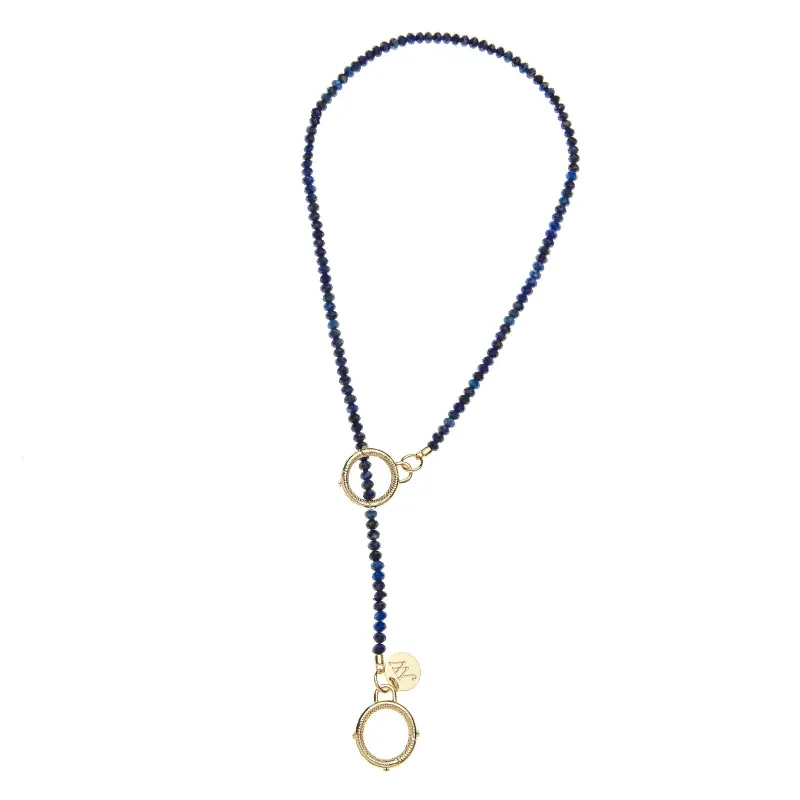 Diamond Cut Lapis Lariat Beaded Necklace sold by Jane Win