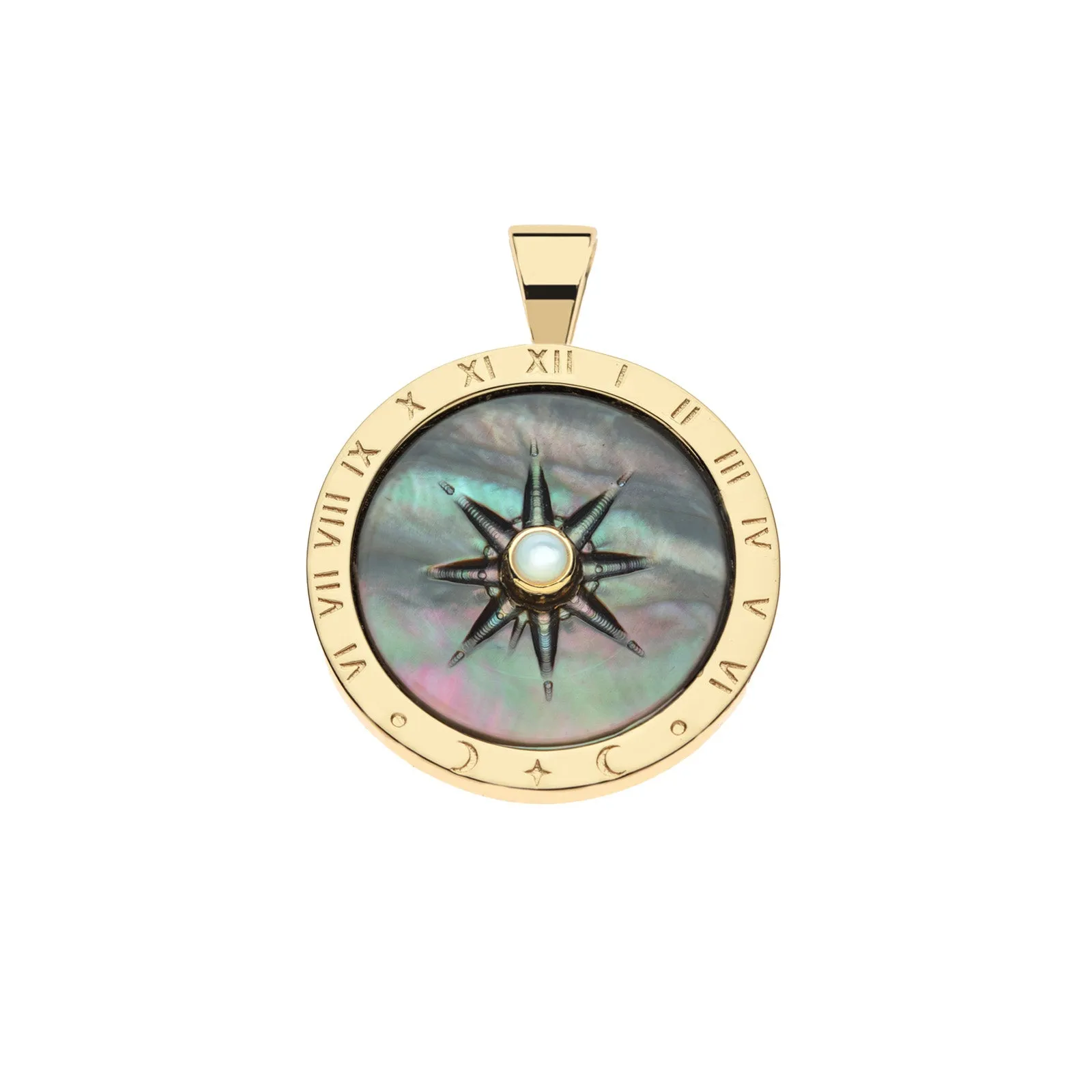 FOREVER Sundial Carved Black Mother of Pearl Pendant sold by Jane Win