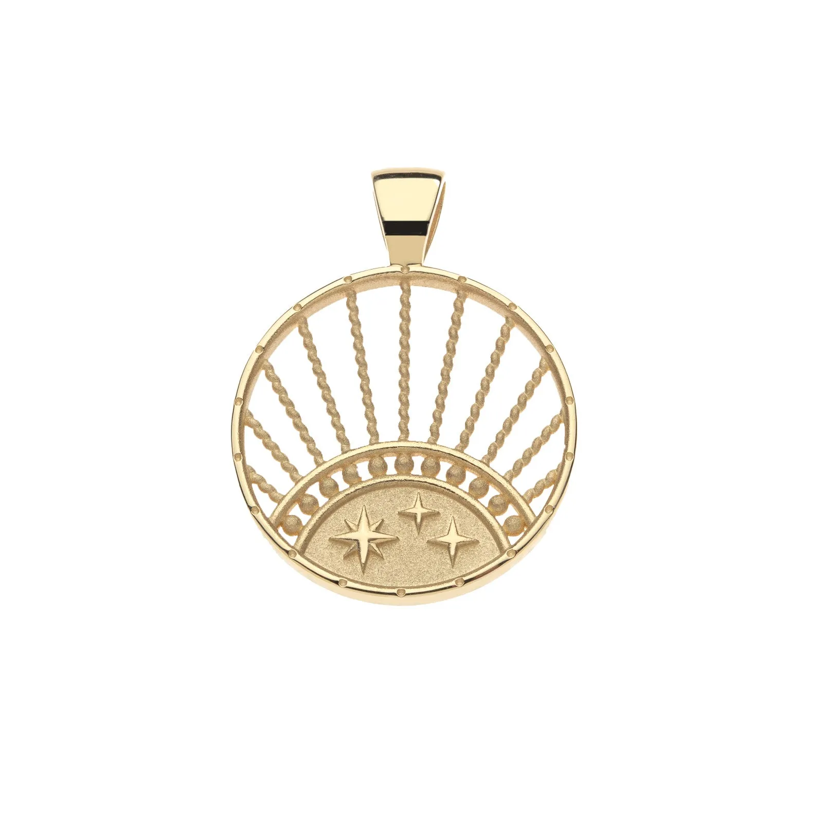 STRONG Rising Sun JW Cutout Pendant in Solid Gold sold by Jane Win