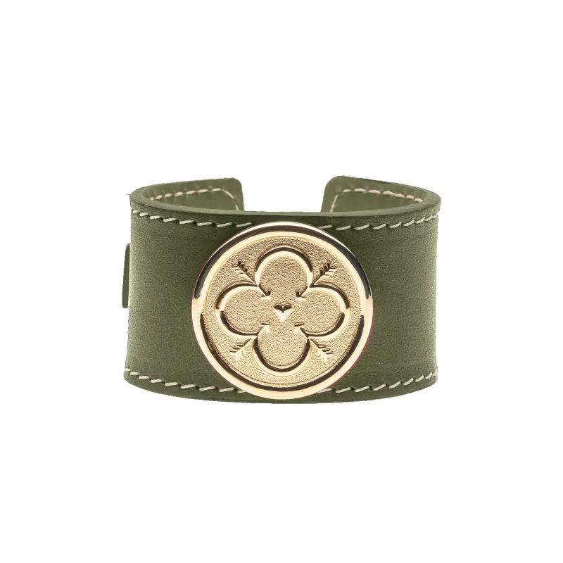 LOVE Leather Cuff in Olive Green sold by Jane Win