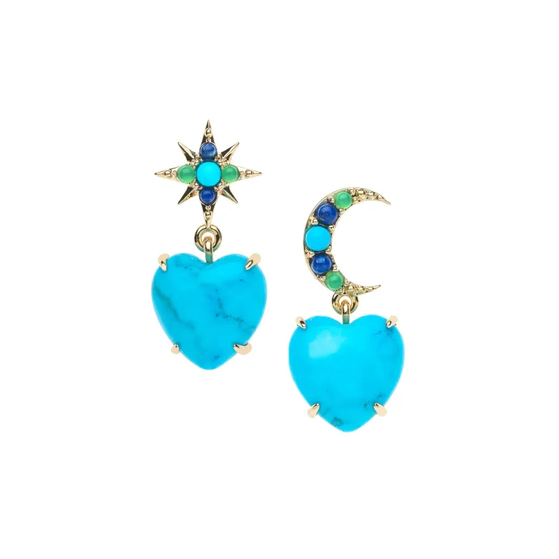 LOVE You To the Moon and Stars Earrings in Turquoise made by Jane Win