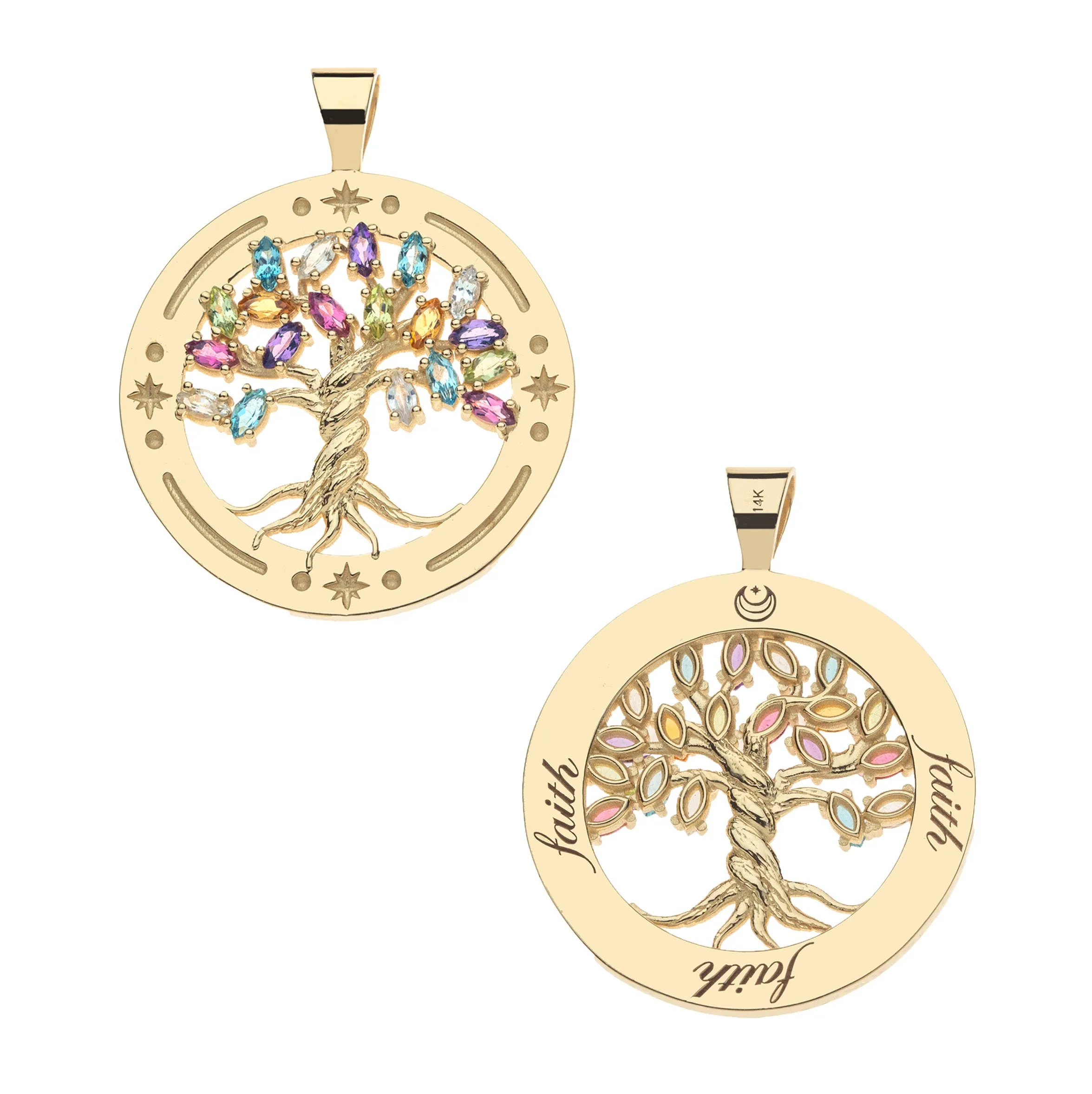 FAITH Tree of Life Pendant in Solid Gold with Multicolored Stones sold by Jane Win product image thumbnail 2