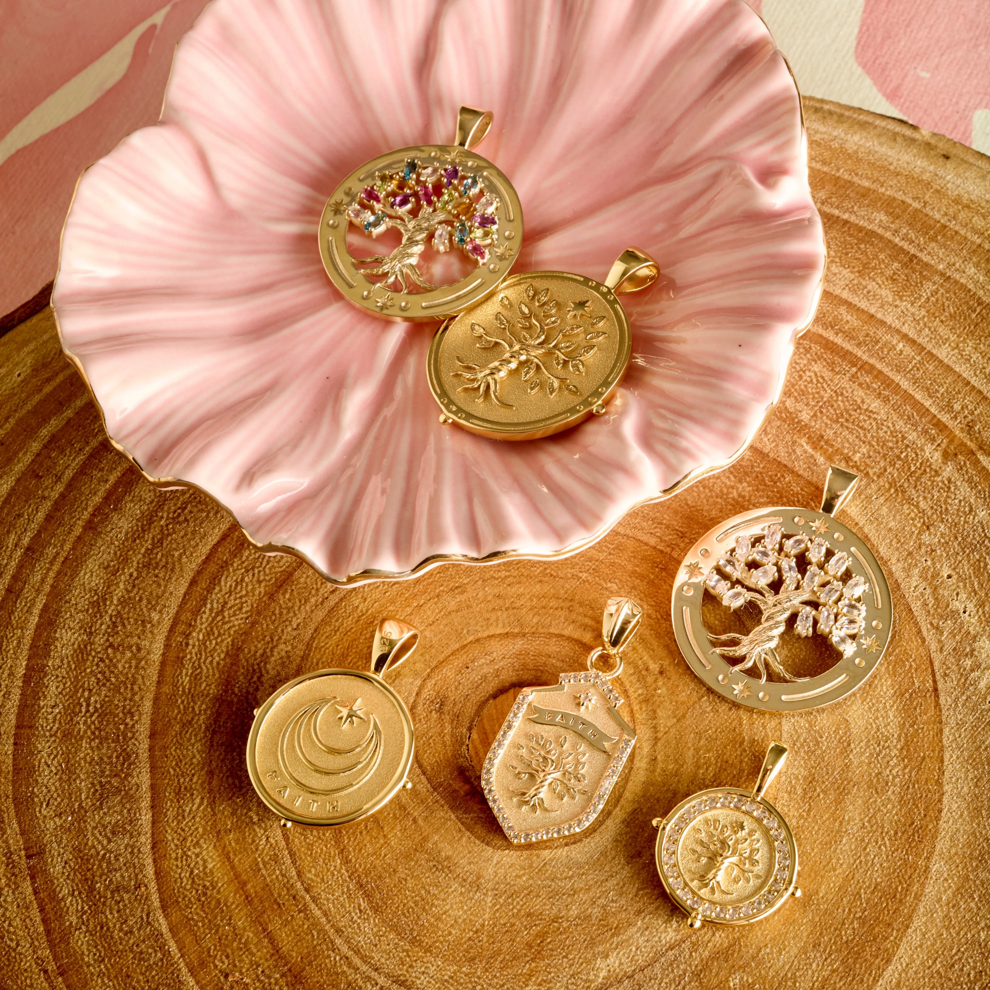 FAITH Tree of Life Pendant in Solid Gold with Multicolored Stones sold by Jane Win product image thumbnail 4